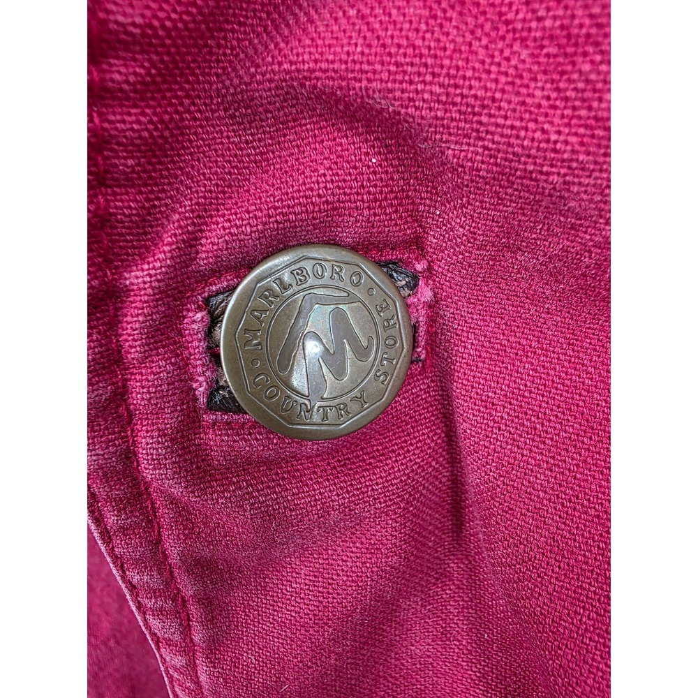 Vintage Marlboro Country Store Red Canvas Barn Jacket Leather Collar Mens XL - Picture 2 of 6
